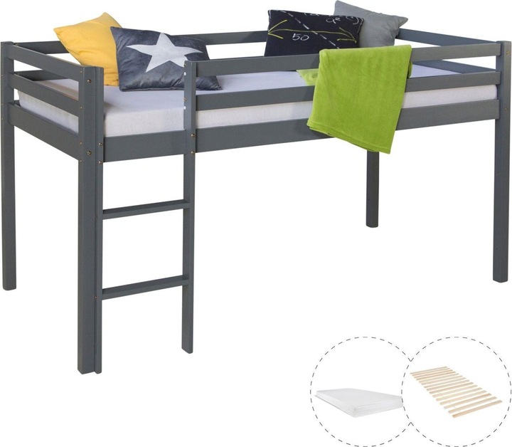 Image du produit Homestyle4u Lit surélevé Lit de jeu Lit d'enfant avec sommier à lattes, matelas, échelle et toboggan (90 x 200 cm)