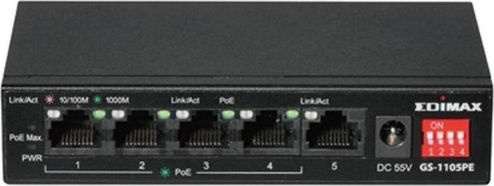 Image du produit edimax Commutateur Gigabit PoE+ longue portée à 5 ports, 4 ports PoE+ et interrupteur DIP (5 ports)