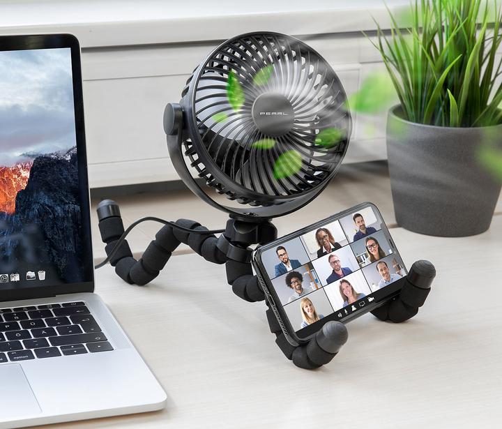 Produktbild Pearl 360°-Akku-Handventilator mit flexiblem Stativ
