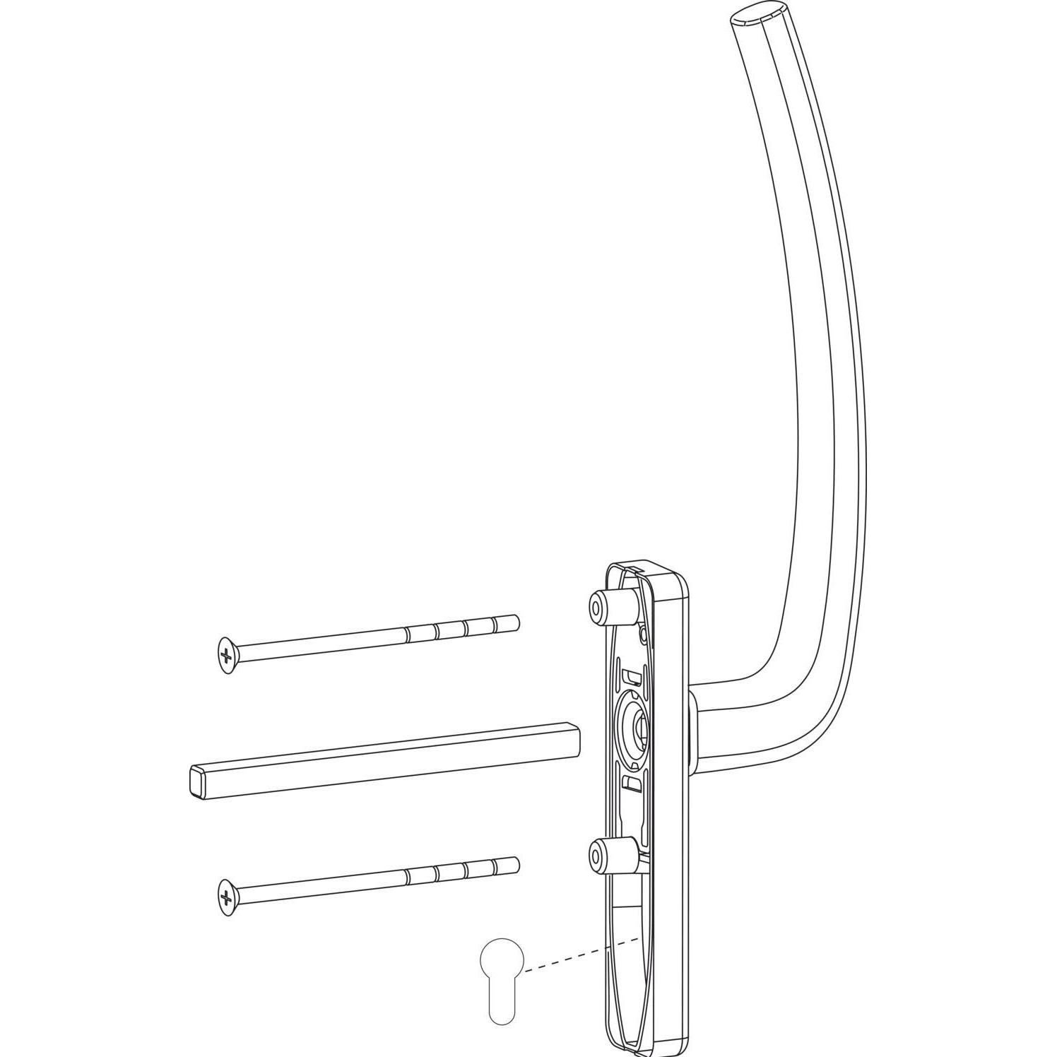 Hautau, Türbeschlag + Scharnier, ATRIUM HS Griff PZ aussen mit Vierkant, TS 68-92 mm, Alu silber eloxiert