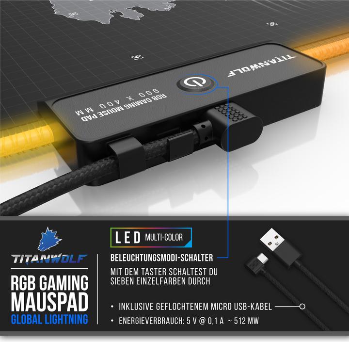 Actual product image Titanwolf Gaming Mouse Pad, XL RGB Mouse Pad 900 x 400 mm, improves precision & speed (XXL)