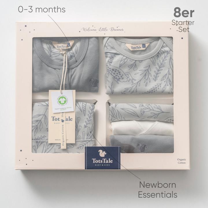 Immagine prodotto TotsTale Premium 8-tlg. Newborn Starter-Set – Babykleidung aus Bio-Baumwolle – Geschenk zur Geburt (50, 56, 62, 68)