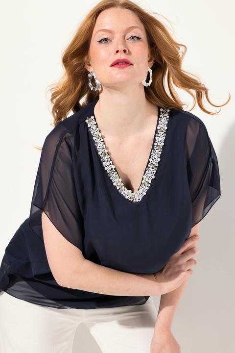 Immagine prodotto Ulla Popken Blusa a doppio strato di chiffon con scollo a V e mezze maniche (54)
