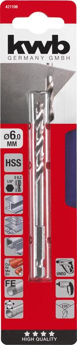 Actual product image kwb HSS Twist Drill Hexagonal Receptacle /4 (6.0 millimetre)