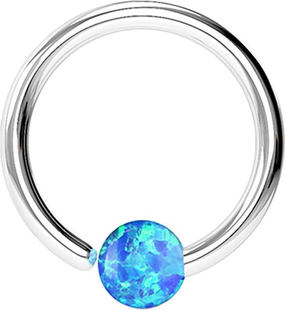 Immagine prodotto Star Piercing Anello Micro Closure argento con sfera opale fissata su un lato blu (senza ottone, Acciaio chirurgico 316L)