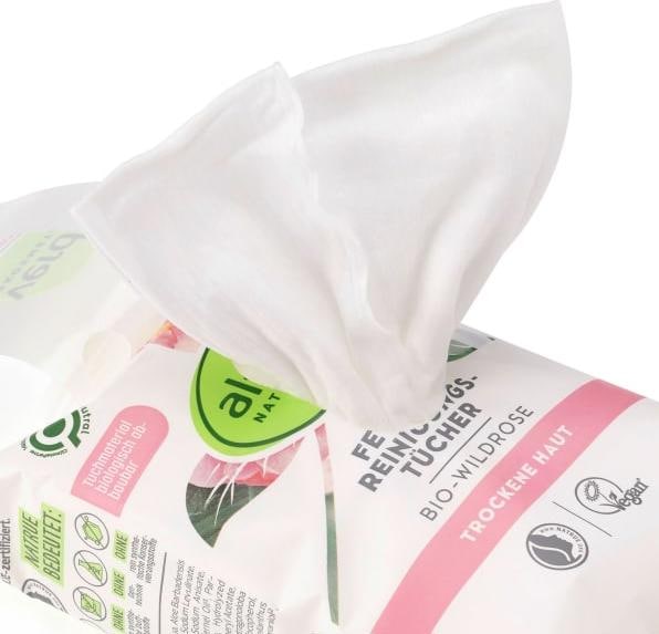 Actual product image dm alverde Organic Wild Rose Cleansing Wipes (Cleaning cloths)