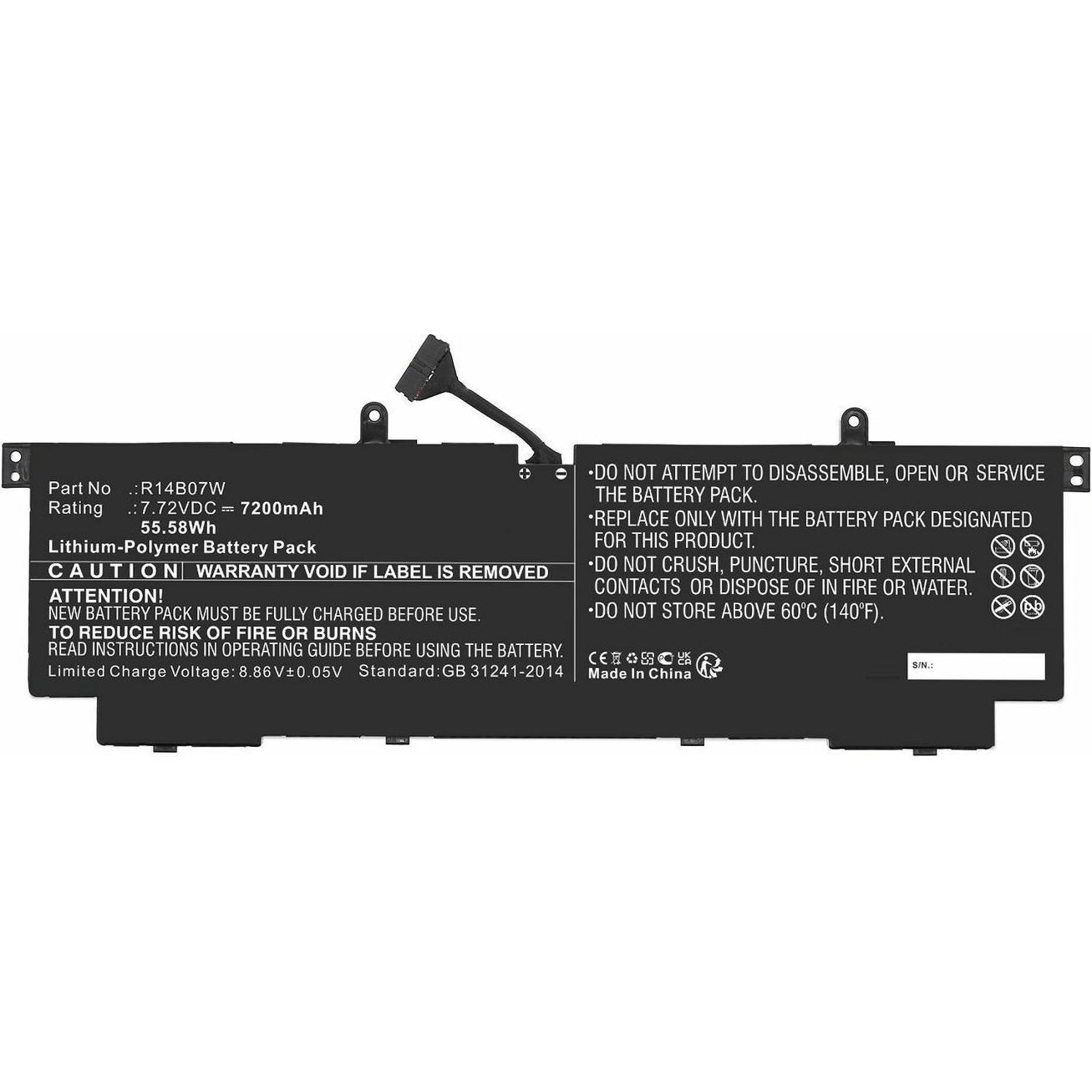 CoreParts Battery 7.72V 7200mAh 55.58Wh (7200 mAh), Notebook Akku, Schwarz