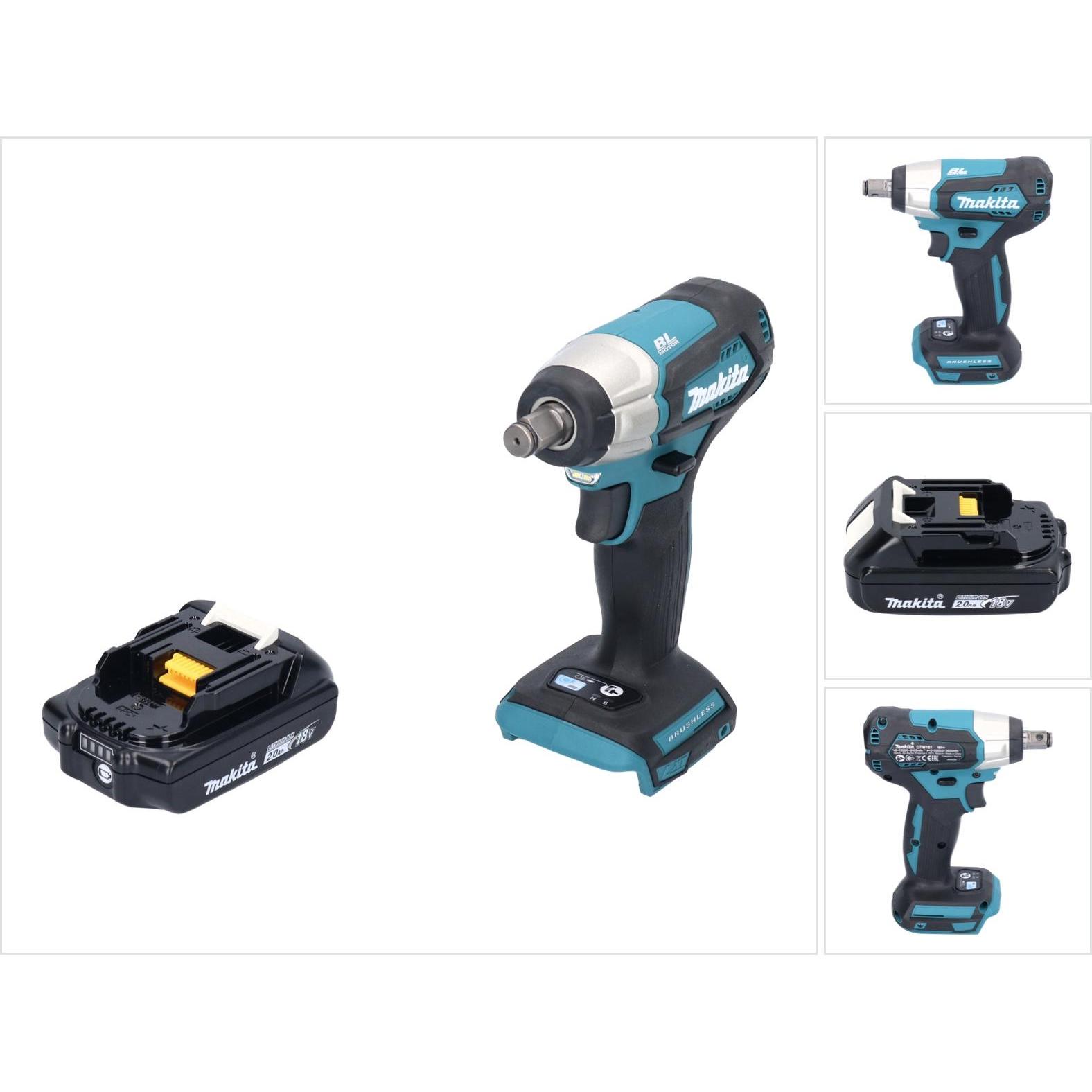 Makita, Bohrmaschine + Akkuschrauber, DTW 181 A1 Akku Schlagschrauber 18 V 210 Nm 1/2" Brushless + 1x Akku 2,0 Ah - ohne...