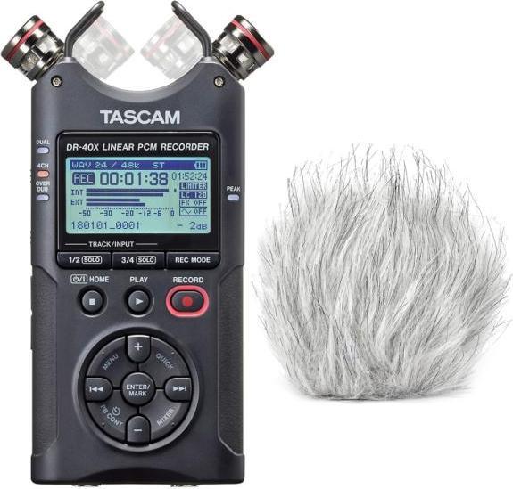 Tascam DR-40X audio recorder with fur windscreen (Handheld)