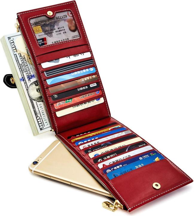 Produktbild Only-Bags.Store Echtes Leder Brieftasche RFID-Blockierung Kreditkarteninhaber Reissverschluss Brieftasche Handy