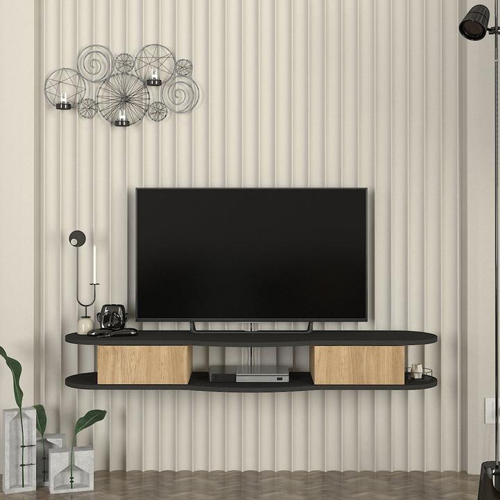 Produktbild En.Casa TV-Lowboard hängend Nyskiri 150x35x19 cm Anthrazit/Eicheoptik