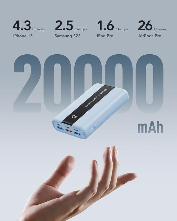Produktbild Vrurc Mini Powerbank mit Schnellladefunktion (20000 mAh, 22.50 W)