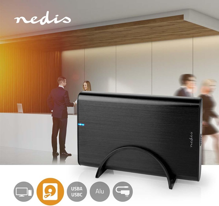 Productafbeelding Nedis Harde schijf-behuizing 3,5" | USB 3.1 Gen1 | USB Type-A / USB Type-C™ | Notebook / PC | Alumini (3.5")