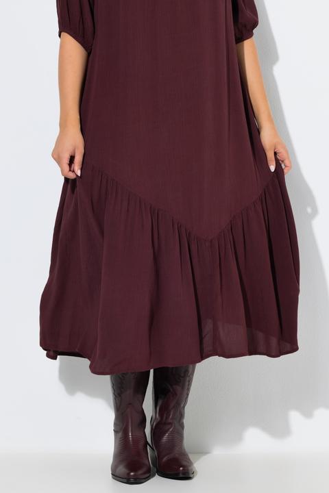 Immagine prodotto Ulla Popken Abito midi con texture, volant, scollo a girocollo e mezze maniche (50, 52)