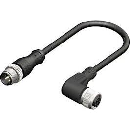 RS PRO M12 male - M12Female Angled, 5W, 2m, Cavo + Spina elettrica, Nero