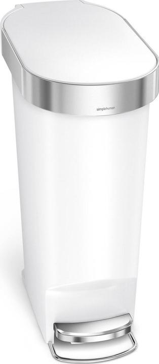 Simplehuman Poubelle à pédale Slim blanche 40 L Poubelle au design fin, idéale pour les petits espaces, s (40 l)