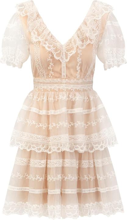 Actual product image Apart Fashion V-Neck Flounce Dress with Short Puff Sleeves and Back Zipper (40)