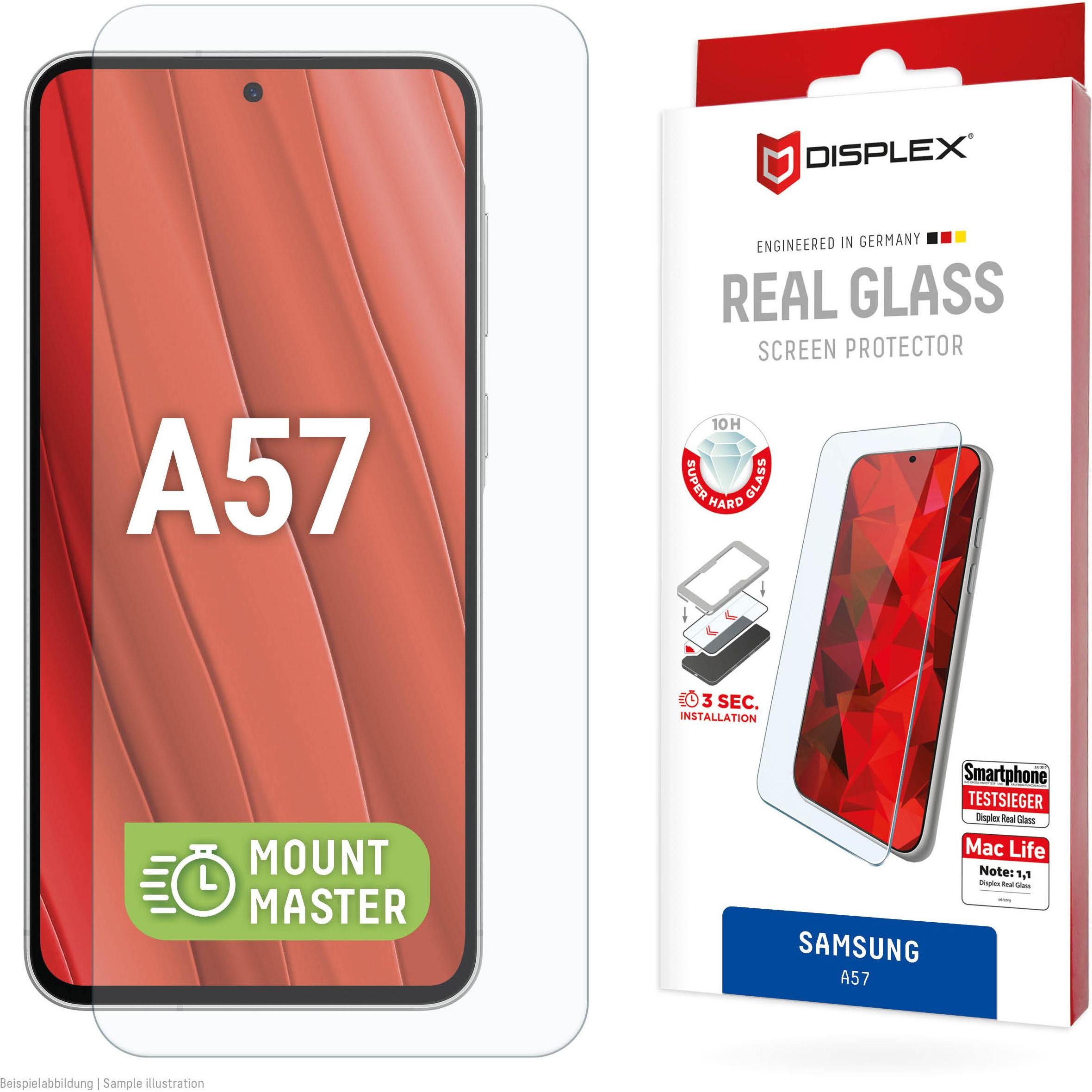 Displex Real Glass, 2D Panzerglas, MountMaster (1 pz., Samsung Galaxy A57), Pellicola protettiva smartphone, Trasparente