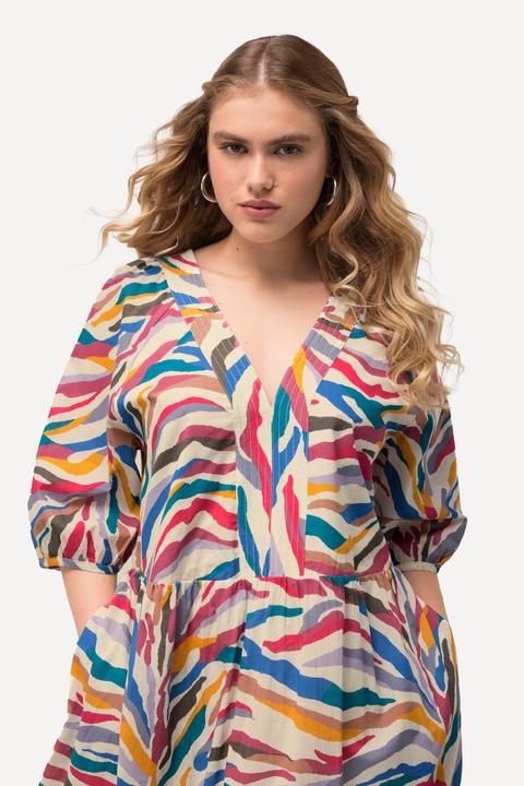 Actual product image Ulla Popken Rainbow Zebra Print Balloon Sleeve Dress (60)