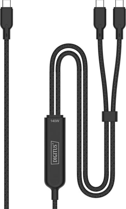 Actual product image Digitus USB-C 2in1 Ladekabel, 140W, 1,8m USB 2.0, Nylon-Mantel, schwarz (1.80 m, USB 2.0, 140 W)