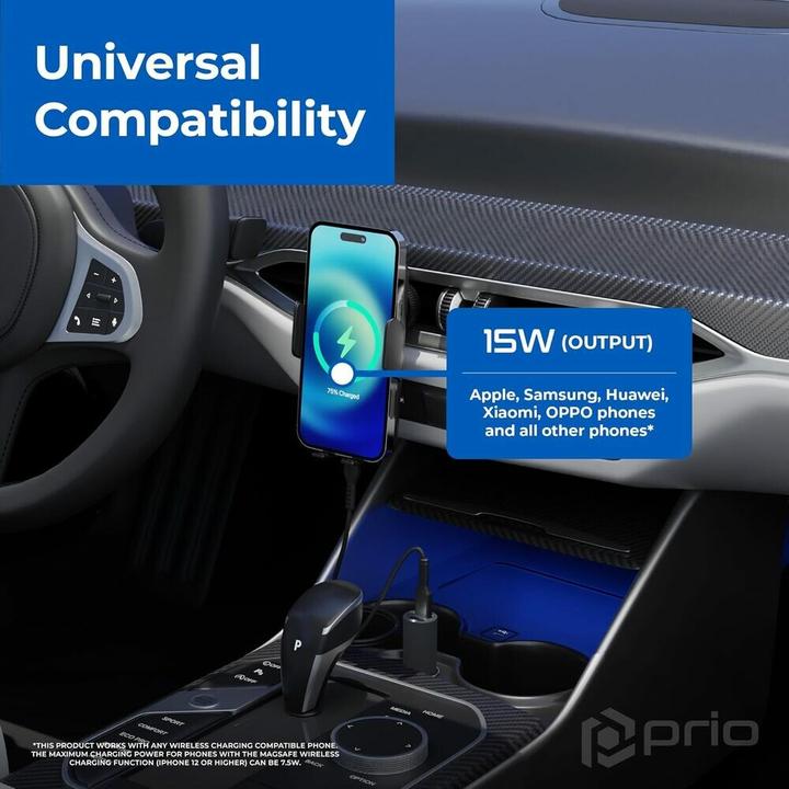 Image du produit prio Chargeur allume-cigare sans fil 15W (USB C) noir