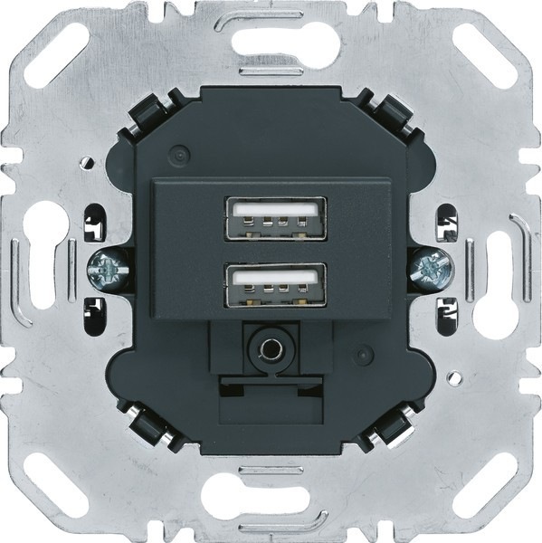 Produktbild Berker USB Ladesteckdose 230V 260205 2fach 3.0A eckiger Tragring anthrazit