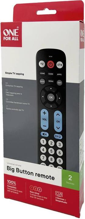 Actual product image One for All Big Buttom Remote Universal remote control URC 6821 (Universal remote control, Infrared)