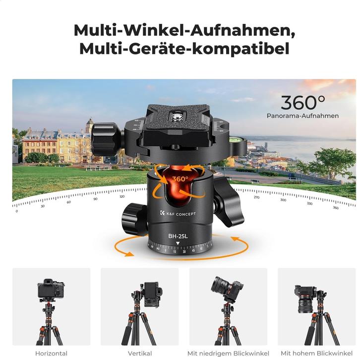 Produktbild K&F Concept Leichtes Reisstativ mit 360-Grad-Kugelkopf und Monopod-Funktion (Carbon)