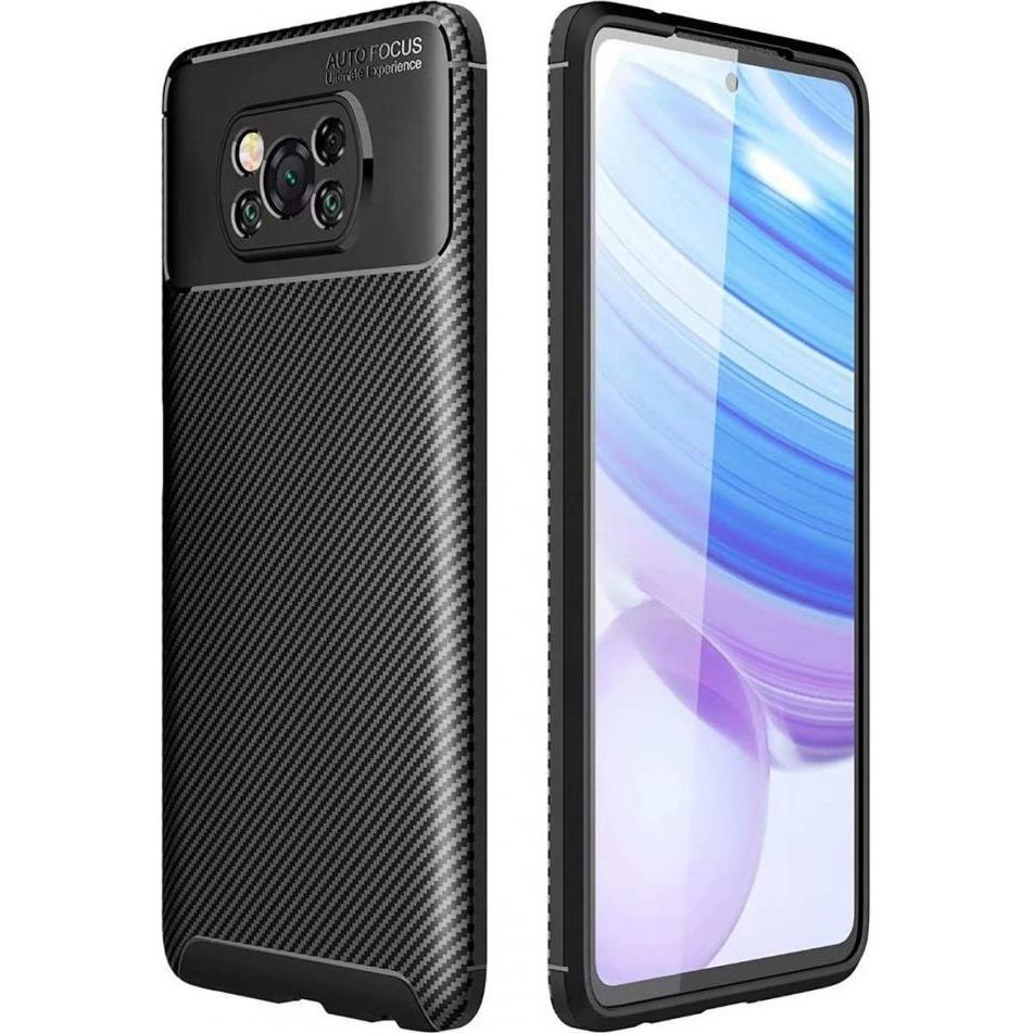 Screenguard Xiaomi Poco X3 Pro Hülle Carbon Design TPU Case (Xiaomi Poco X3 Pro), Smartphone Hülle, Schwarz