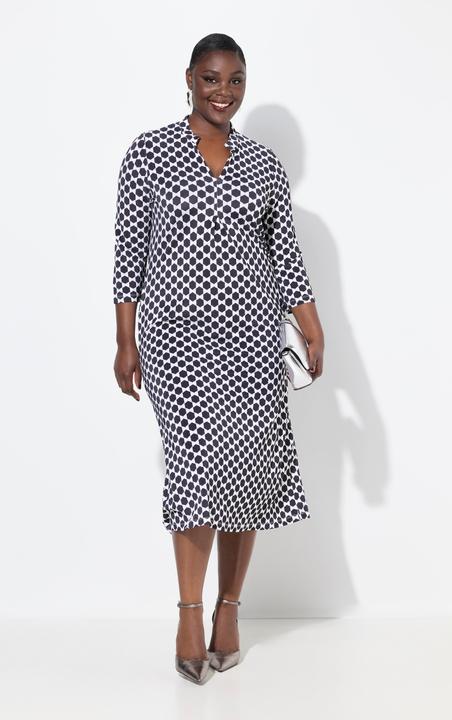 Produktbild Ulla Popken Slinky-Piqué-Midikleid, A-Linie, Stehkragen, 3/4-Arm (54)