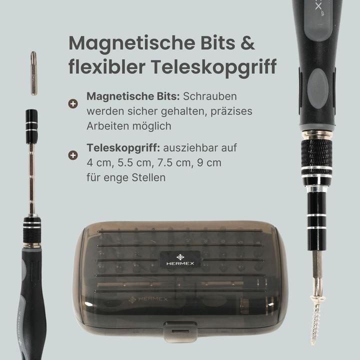 Actual product image Hermex 31-piece set with screwdriver and magnetic bits (Cross recess)