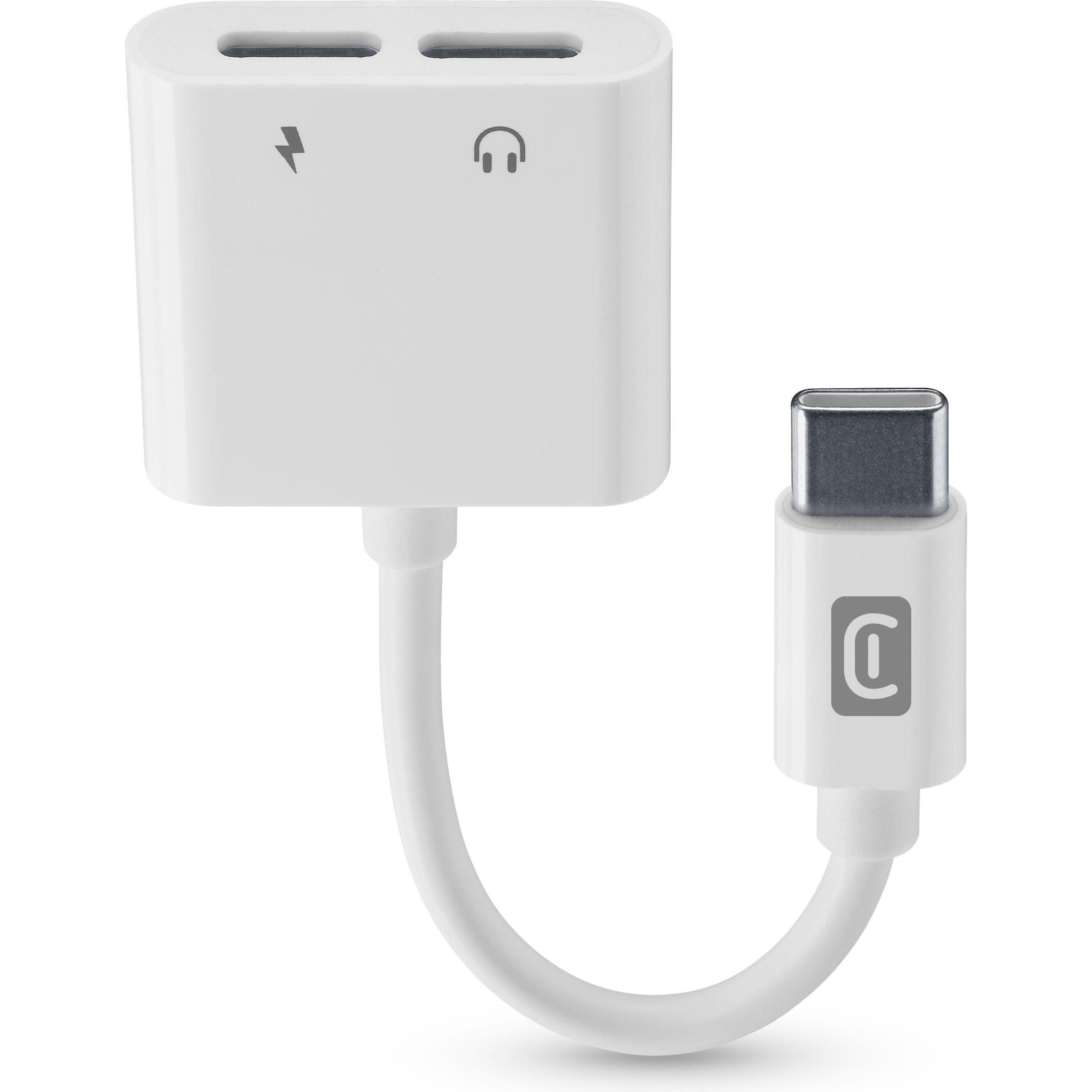 Cellularline Sound & Charge Typ-C Adapter White (2x SC, USB Typ C), Mobilgerät Adapter, Weiss