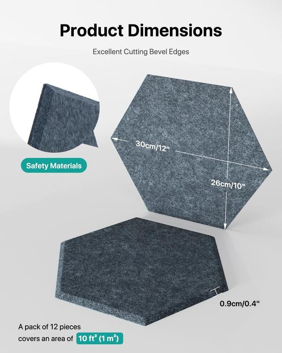 Image du produit Soundsbay Selbstklebende Hexagon Akustikpaneele, 30×26×0,9 cm (12 pcs)