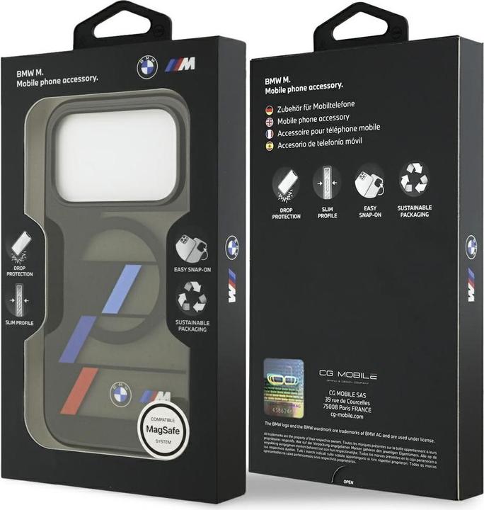 BMW M IML Metal Buttons Tricolor Lines MagSafe Case for iPhone 17 Pro Max Black