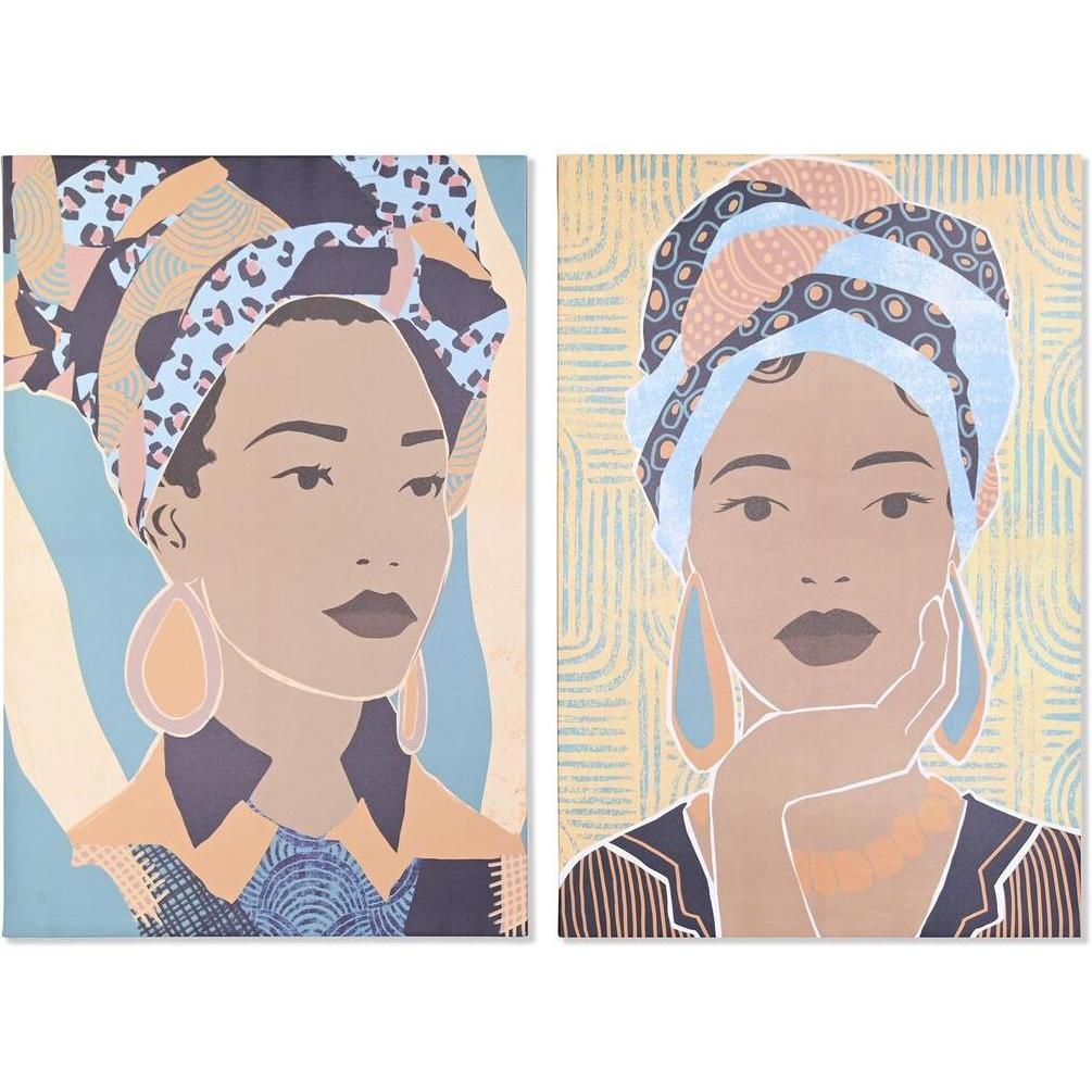 DKD Home Decor, Quadri, Painting 83 x 4,5 x 123 cm Colonial 80 x 3 x 120 cm African Woman (2 Units) (80 x 120 cm)
