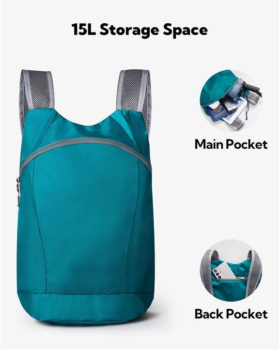 Produktbild Only-Bags.Store Ultraleichter faltbarer Rucksack : Kleiner verpackbarer Wanderrucksack Leichter dünner Rucksack (15 l)