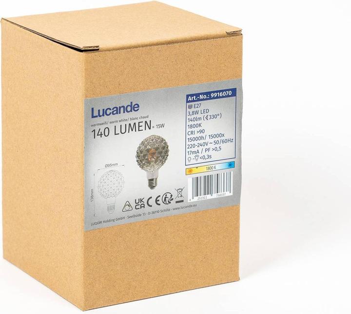 Actual product image Lucande LED-Globelampe G95, E27 3,8W, 1800K, Struktur, rauch (E27)