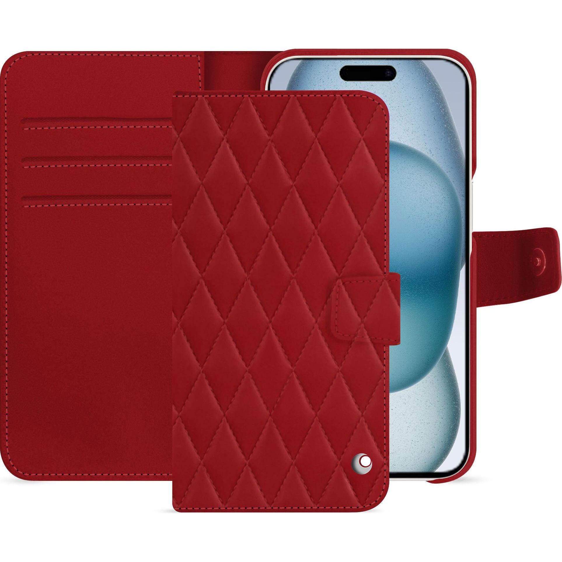 Noreve Lederschutzhülle Apple iPhone 15 (Apple iPhone 15), Smartphone Hülle, Rot