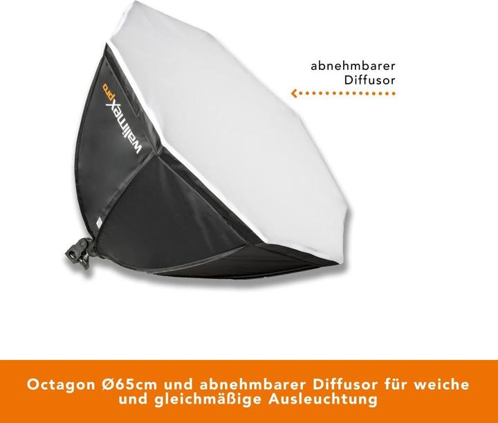 Immagine prodotto Walimex pro LED 60W Octagon (Riflettore ad ombrello, 65 cm)