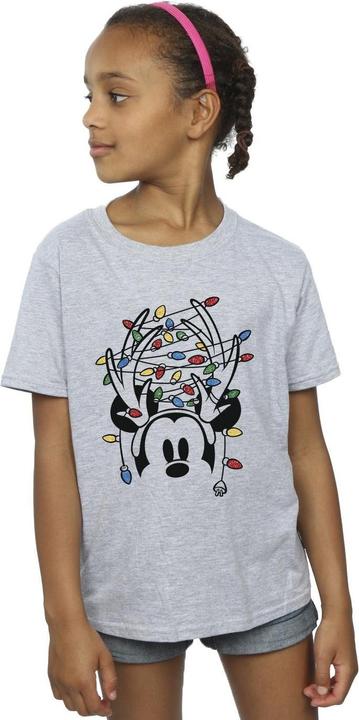 Actual product image Disney Girls Mickey Mouse Christmas Head Lights Cotton T-Shirt (116)