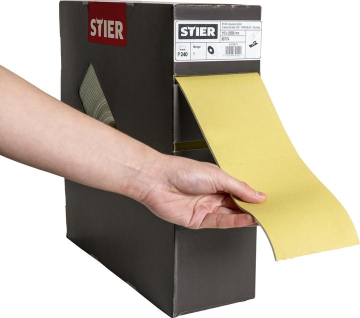 Produktbild Stier Schleifpapier auf Schaumunterlage P240 115 x 92mm 25m (P240)