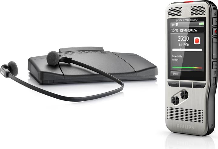 Batterie, Logiciel de dictée SpeechExec, Étui de protection, Carte mémoire, Câble USB, Casque stéréo LFH033434, Interrupteur au pied LFH2330, Logiciel de transcription SpeechExec