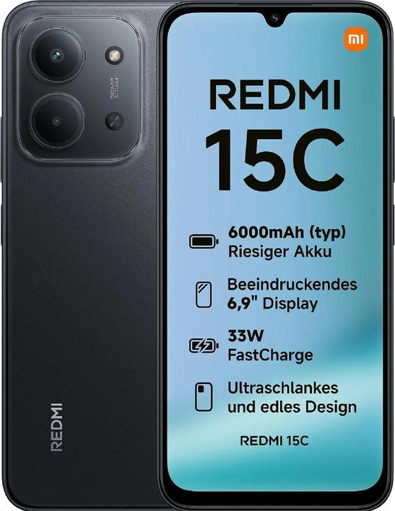 Actual product image Xiaomi Redmi 15C (256 GB, Midnight Black, 6.90", Dual SIM, 4G)