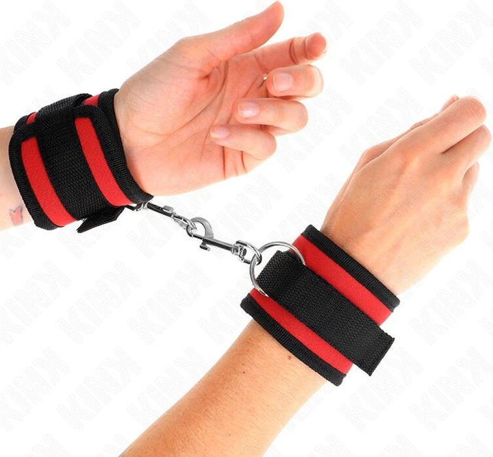 Actual product image Kink Nylon Bind Handcuffs With Velcro Fastener Red-Black Model 2 Adjustable 18-35 cm X 6