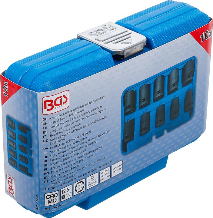 Produktbild BGS Kraft-Steckschlüssel-Einsatz-Satz Sechskant | Antrieb Innenvierkant 12,5 mm (1/2") | SW 3/8 - 15/... (12.5 mm)