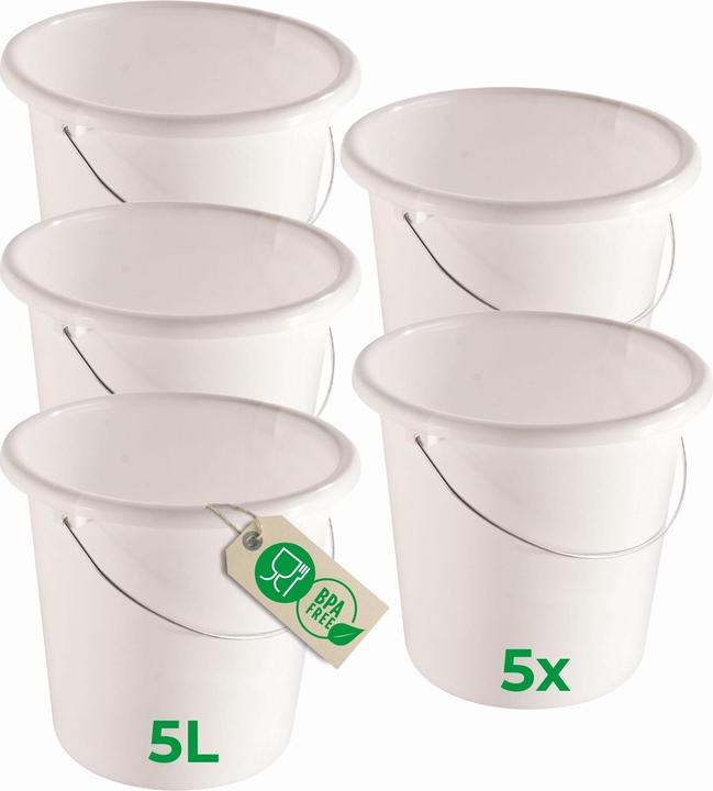 Actual product image Novaliv 5 Stück Eimer 5L Weiss mit Masseinteilung - Putzeimer 5 Liter? 22,5 cm Praktischer Allrounder (5 pcs.)