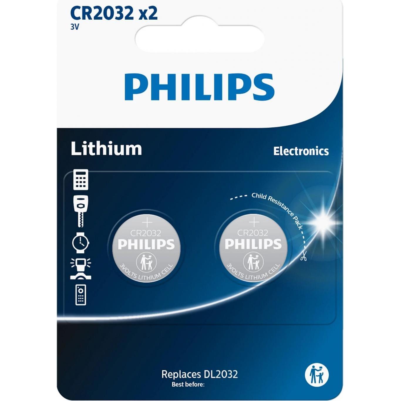 Philips CR2032P2/01B (2 Stk., CR2032, 210 mAh), Batterien + Akkus