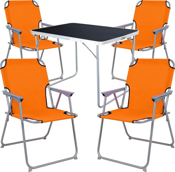 Produktbild Mojawo 5-tlg Camping Set Gartenmöbel Campingtisch + 4 Campingstuhl Klappstuhl Orange (80 x 60 x 68 cm)