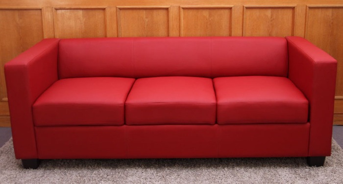 Actual product image Swisshandel24 3 seater Sofa Couch Loungesofa Lille - leather, red (3-seater)