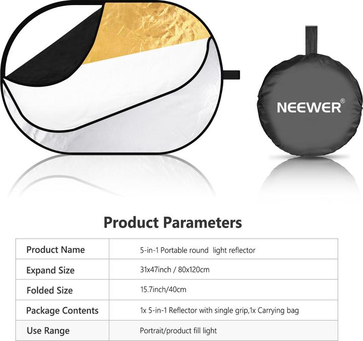 Actual product image Neewer 5-in-1 Reflector (Folding reflector, Reflector)